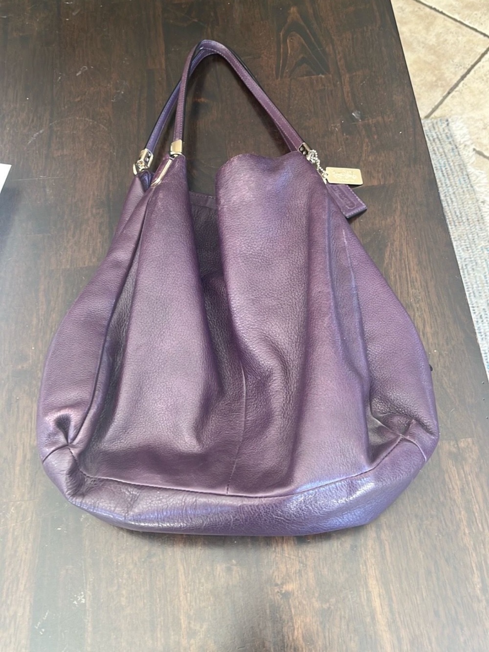 Vintage COACH Madison Phoebe Tumbled Plum Leather 3 Section Shoulder Bag
